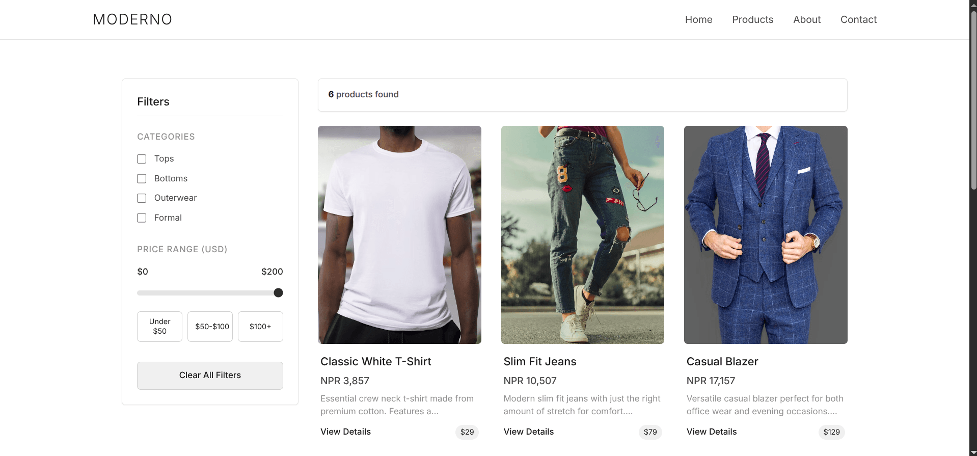 MODERNO, Clothing E-commerce Site